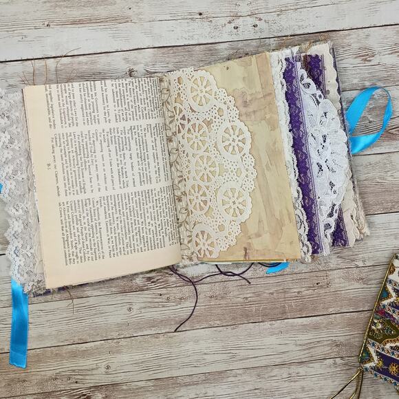 Small Purple & Gold Junk Journal, Handmade Recycled Journal, Chunky Junk Journal - Picture 10 of 16